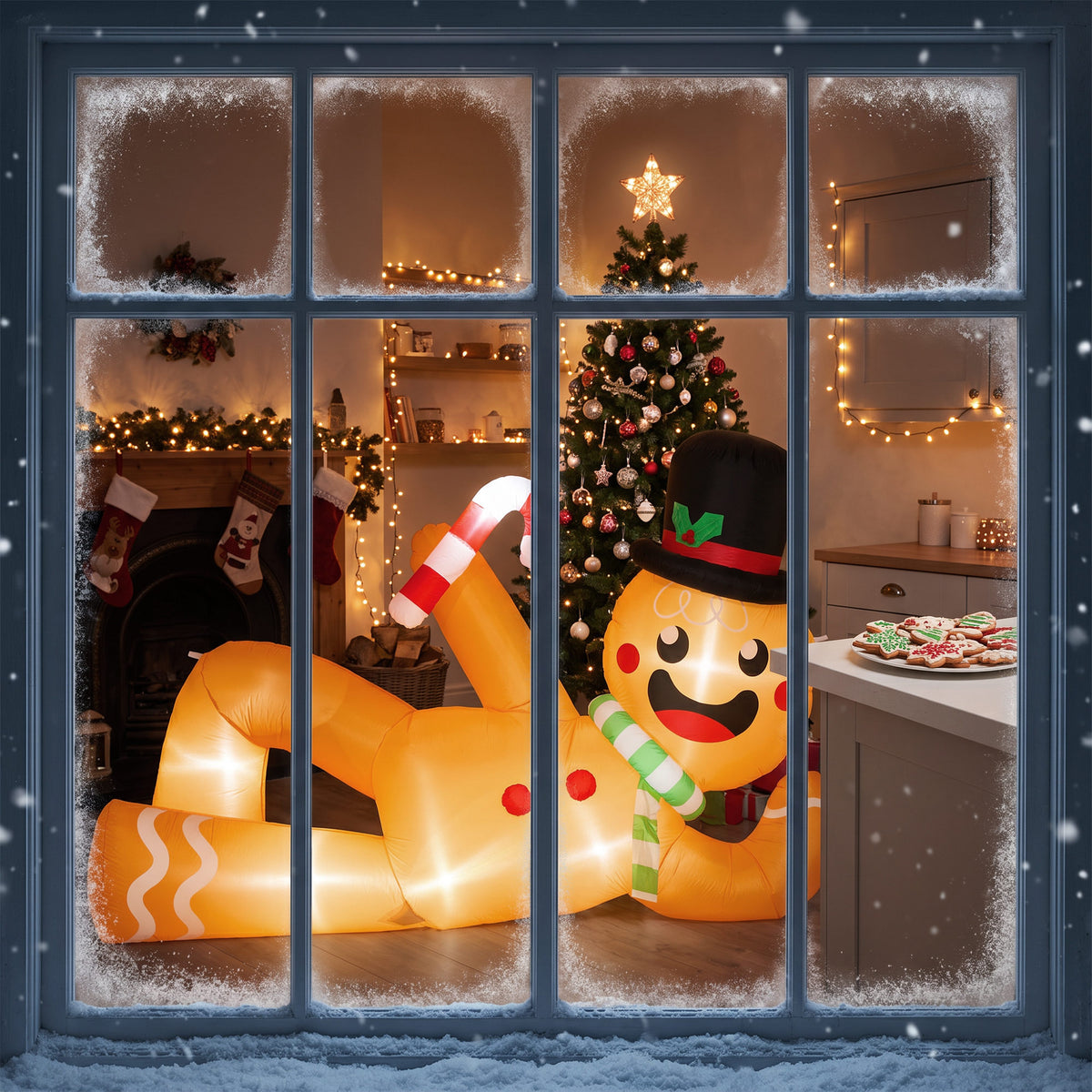 Outsunny 9.8ft Giant Christmas Inflatable Gingerbread Man Side-Lying, Outdoor Blow Up Christmas Decoration with LEDs, Bag