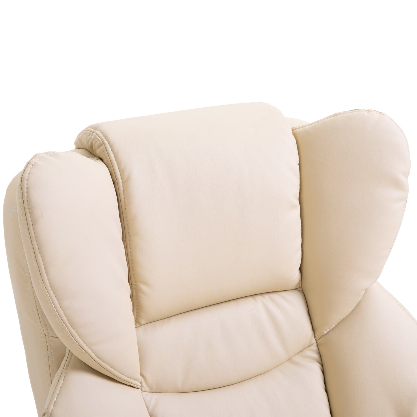 HOMCOM 360° Swivel Recliner Chair with Footstool, PU Leather Manual Recliner Armchair with Footstool, Solid Wood Base, Upholstered Reclining Chair for Living Room, Bedroom, Office, Cream