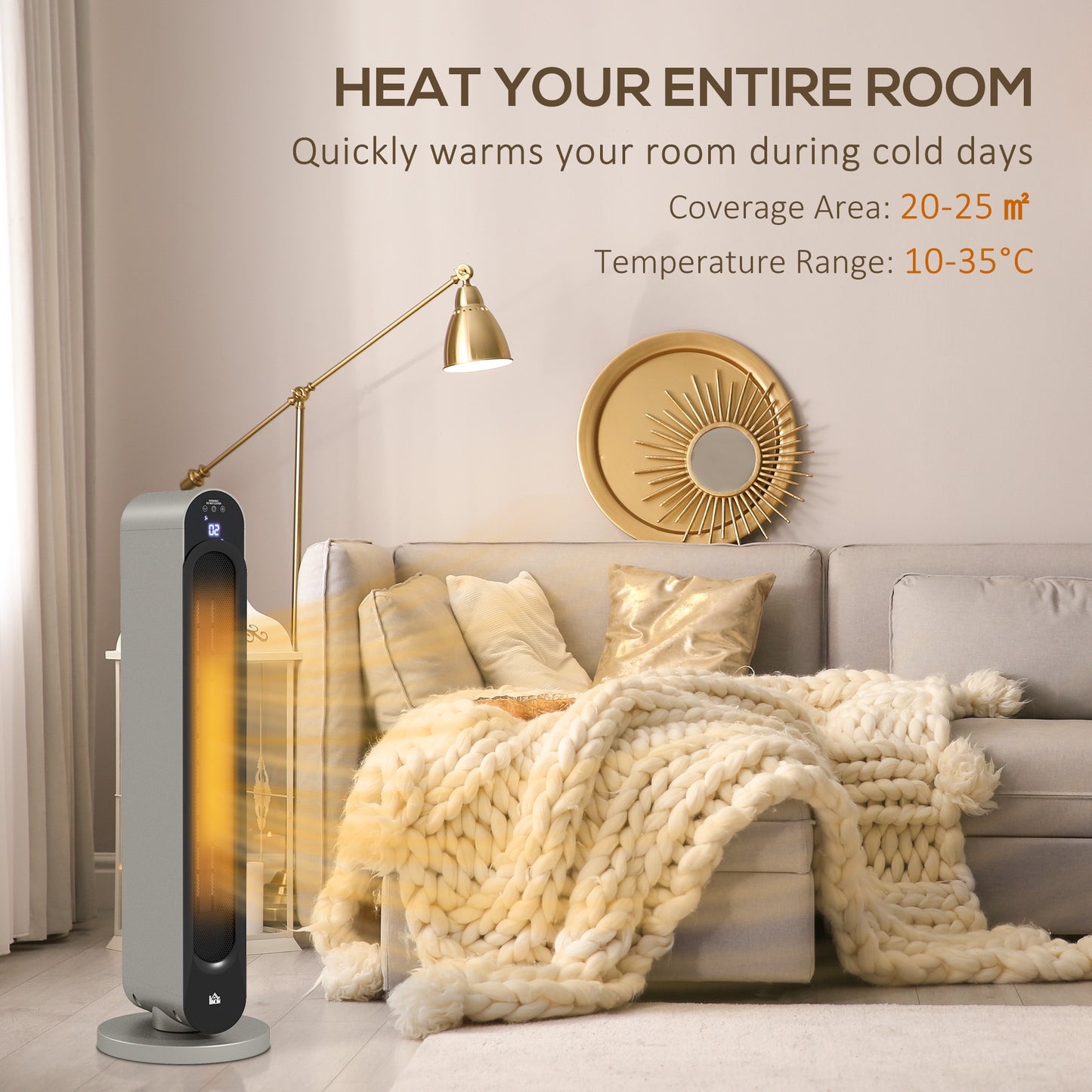 HOMCOM 2kW PTC Ceramic Tower Heater, 10-35°C Temperature Range
