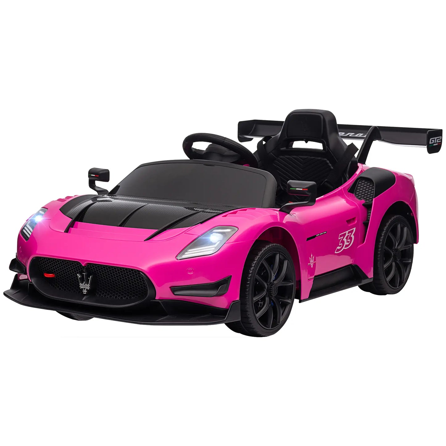 Maserati GT2 Licensed 12V Kids Electric Ride on Car with 4 Suspension Wheels, Remote Control, Music, Horn, Lights, Pink