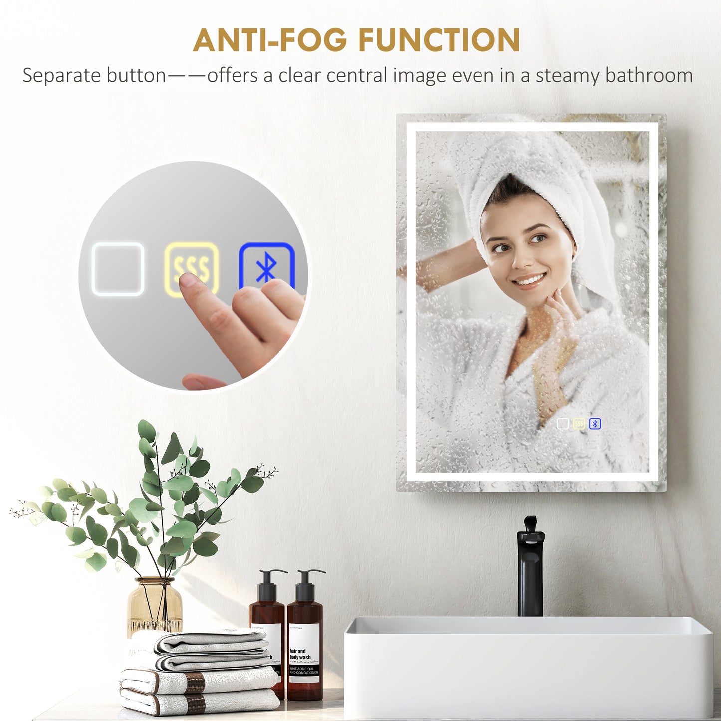 HOMCOM 50 x 70 cm Anti-Fog LED Bathroom Mirror, with Bluetooth - Silver Tone