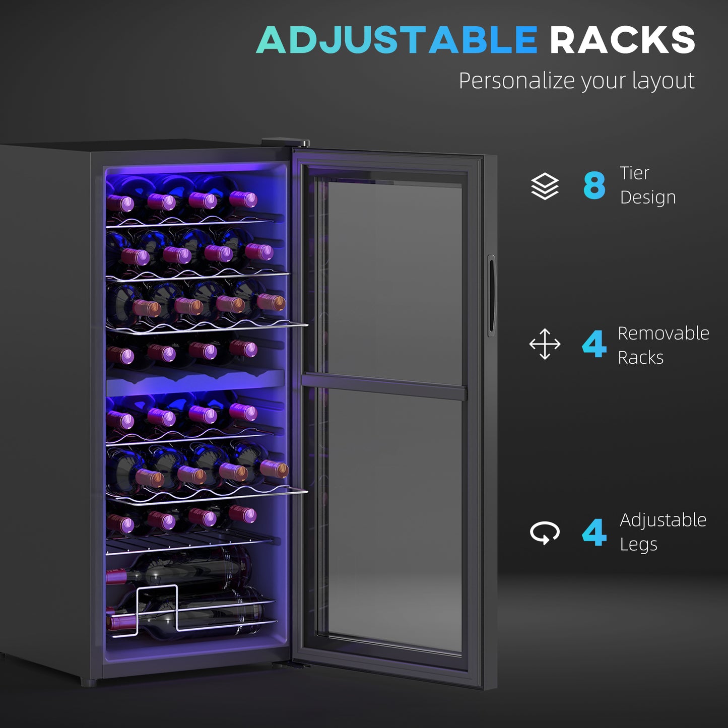 HOMCOM 32 Bottle Dual Zone 5-18 Wine Fridge - Black