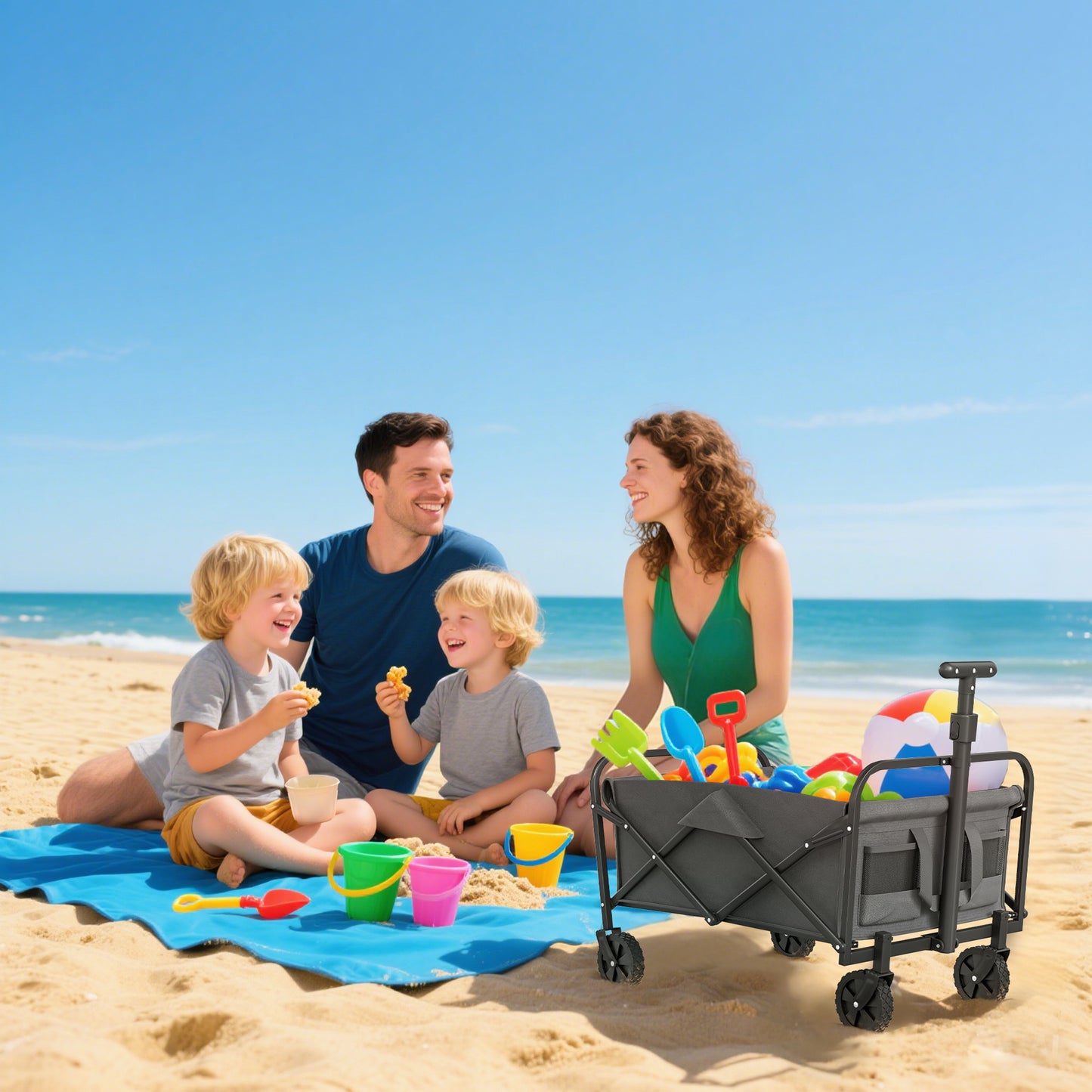 Outsunny 93L Festival Trolley on Wheels, Garden Folding Trolley Cart, 120kg Heavy Duty Collapsible Folding Wagon with Adjustable Handle and Carrying Bag for Beach, Camping, Festival, Grey