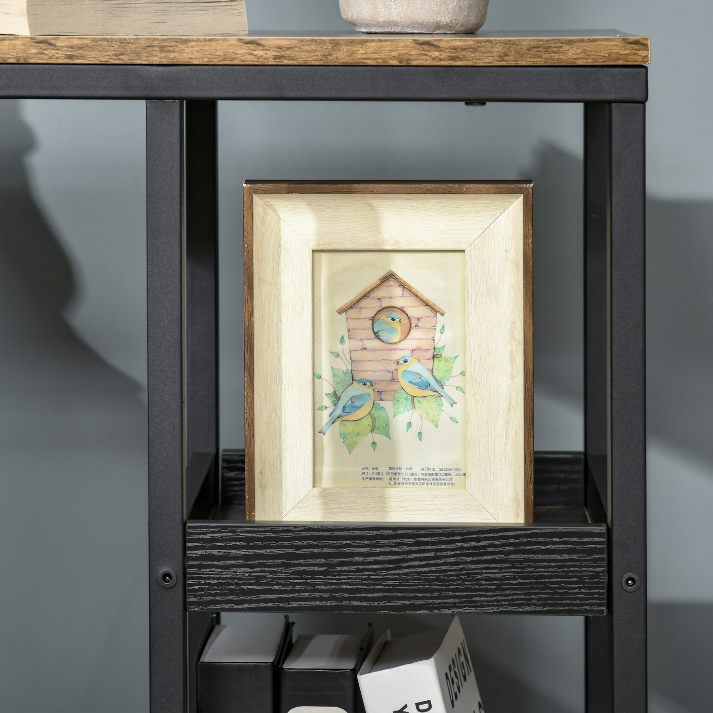 HOMCOM Mobile Sofa Side Table Set of 2, Industrial C-Shaped Rolling Table with 3-Tier Storage Shelving, Four Lockable Wheels Steel Frame, Dark Brown