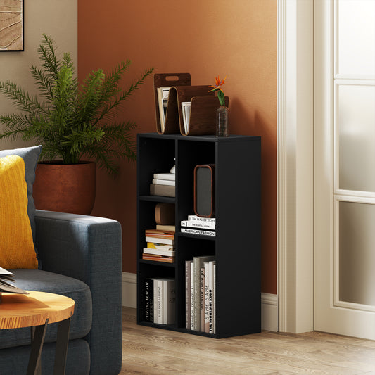 HOMCOM 2-Tier Bookshelf with 5 Compartments - Black