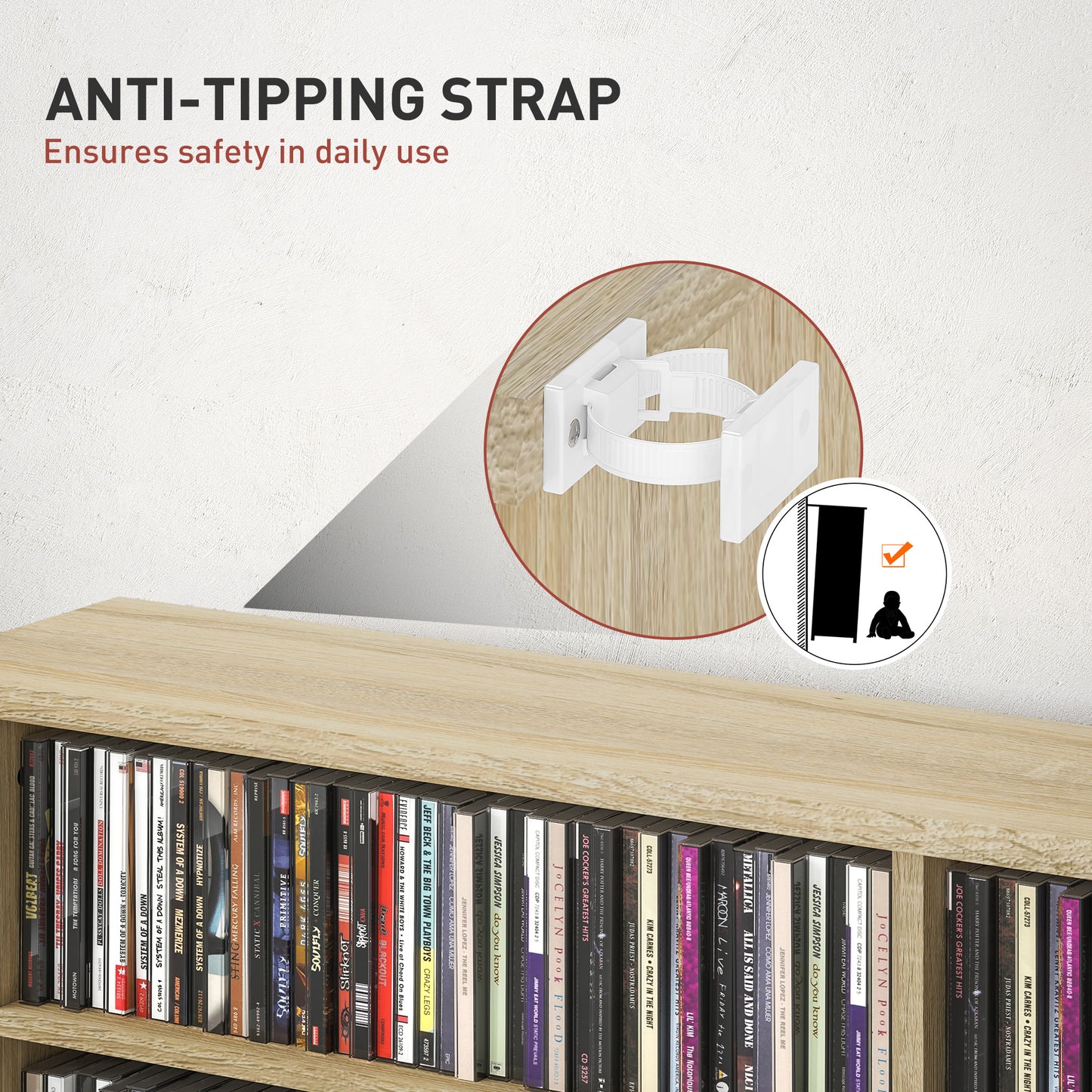 HOMCOM 16-Compartment Media Shelf - Nature Wood Finish