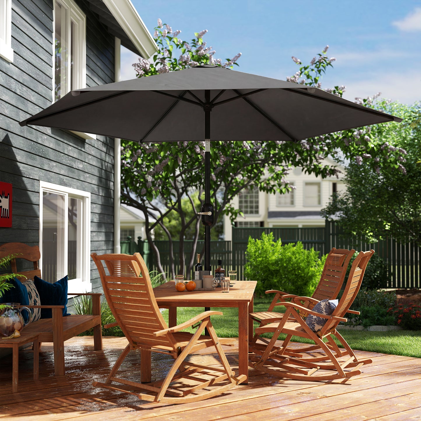 Outsunny 2.6 m Garden Parasol Umbrella with Aluminium Pole, Outdoor Patio Umbrella with Tilt and Crank, Vent, Black