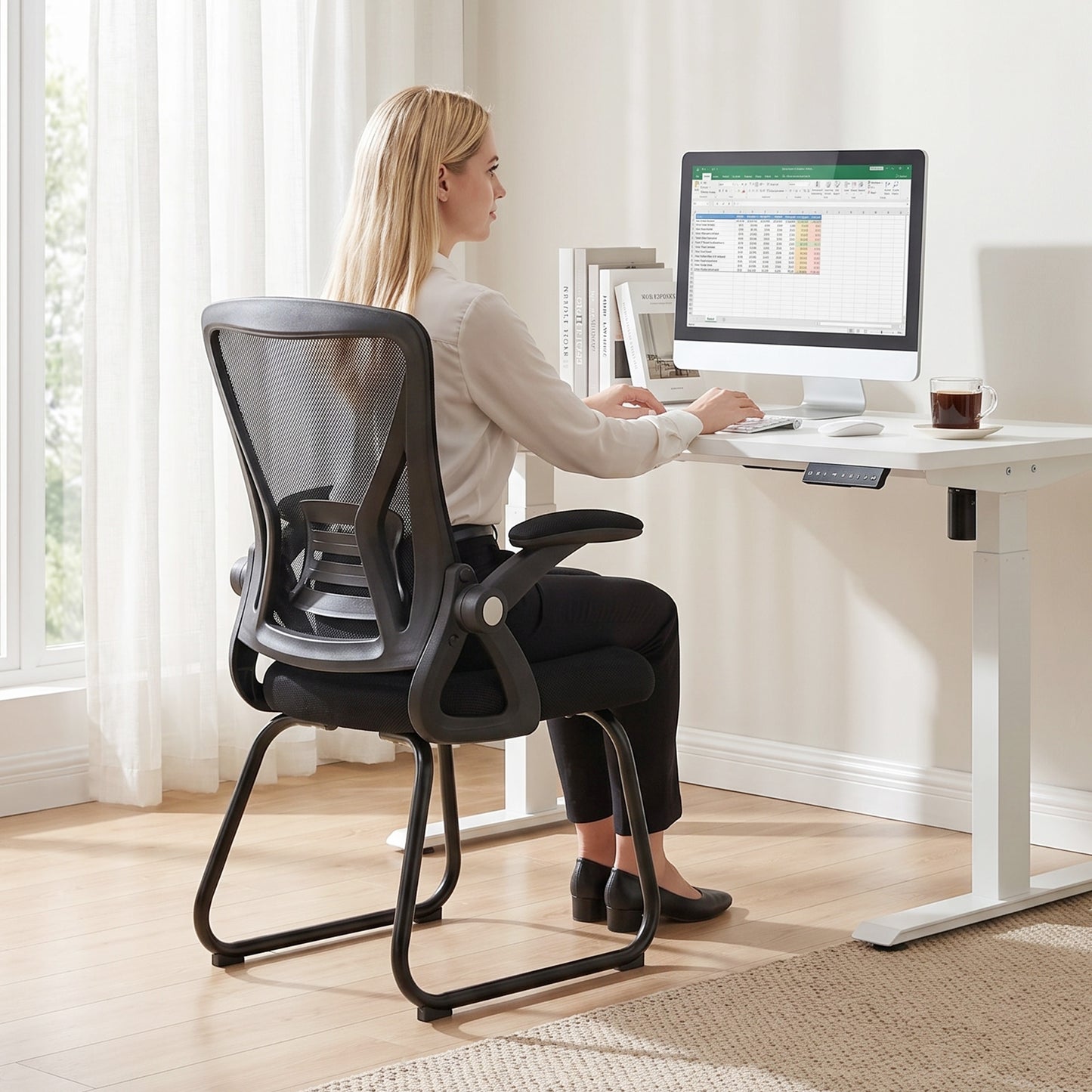 HOMCOM Office Chair, Ergonomic Desk Chair No Wheels with Mesh Backrest and Steel Legs for Home Conference Room, Black