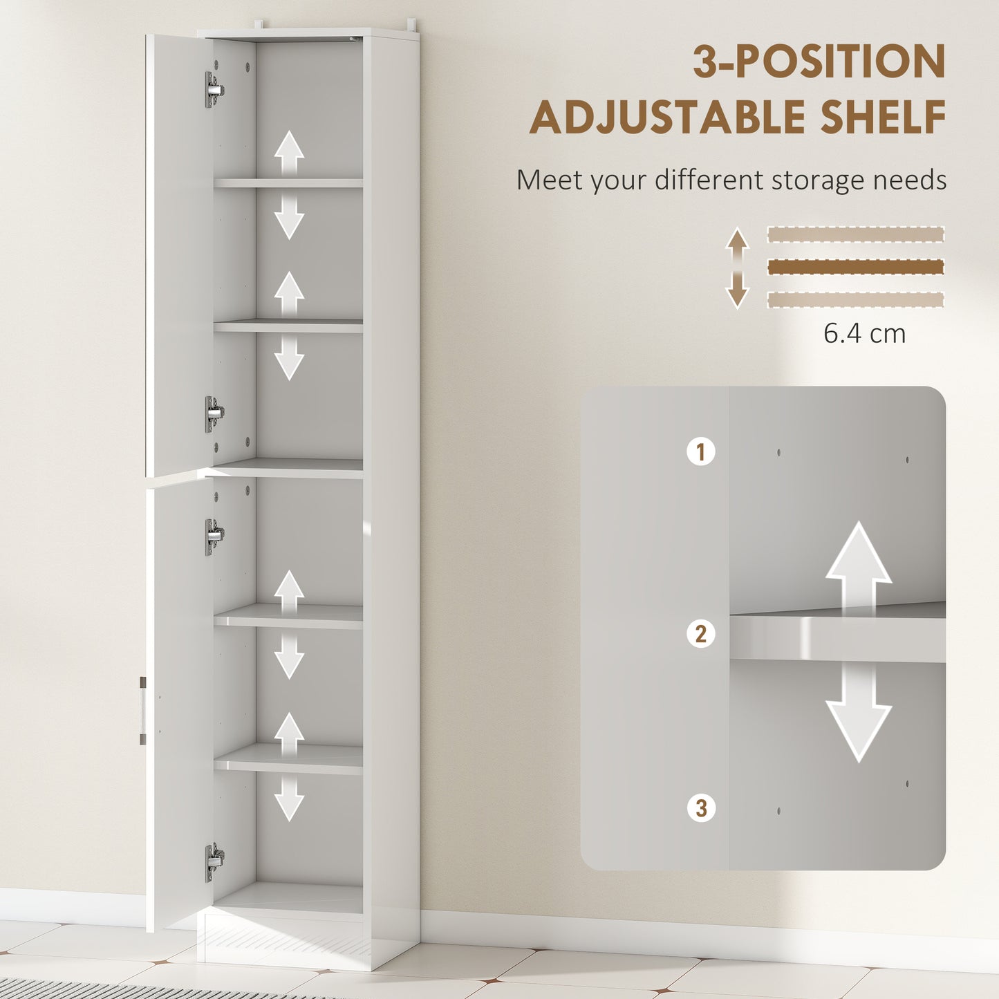 kleankin Tall Bathroom Cabinet with Mirror and Adjustable Shelf - High Gloss White