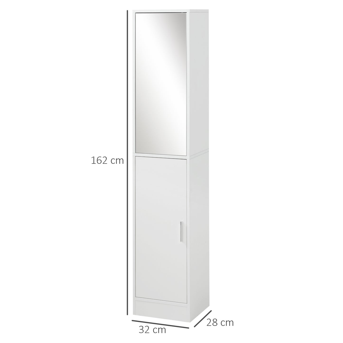 kleankin Tall Bathroom Cabinet with Mirror and Adjustable Shelf - White