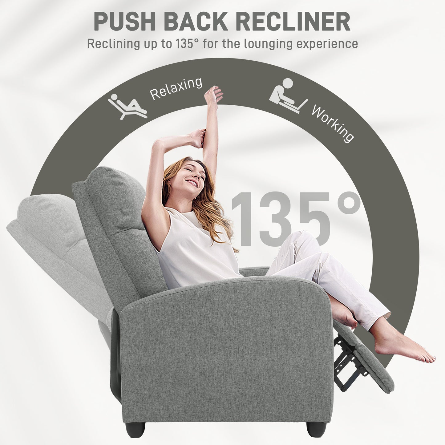 HOMCOM Push Back Recliner Armchair, with Footrest - Grey
