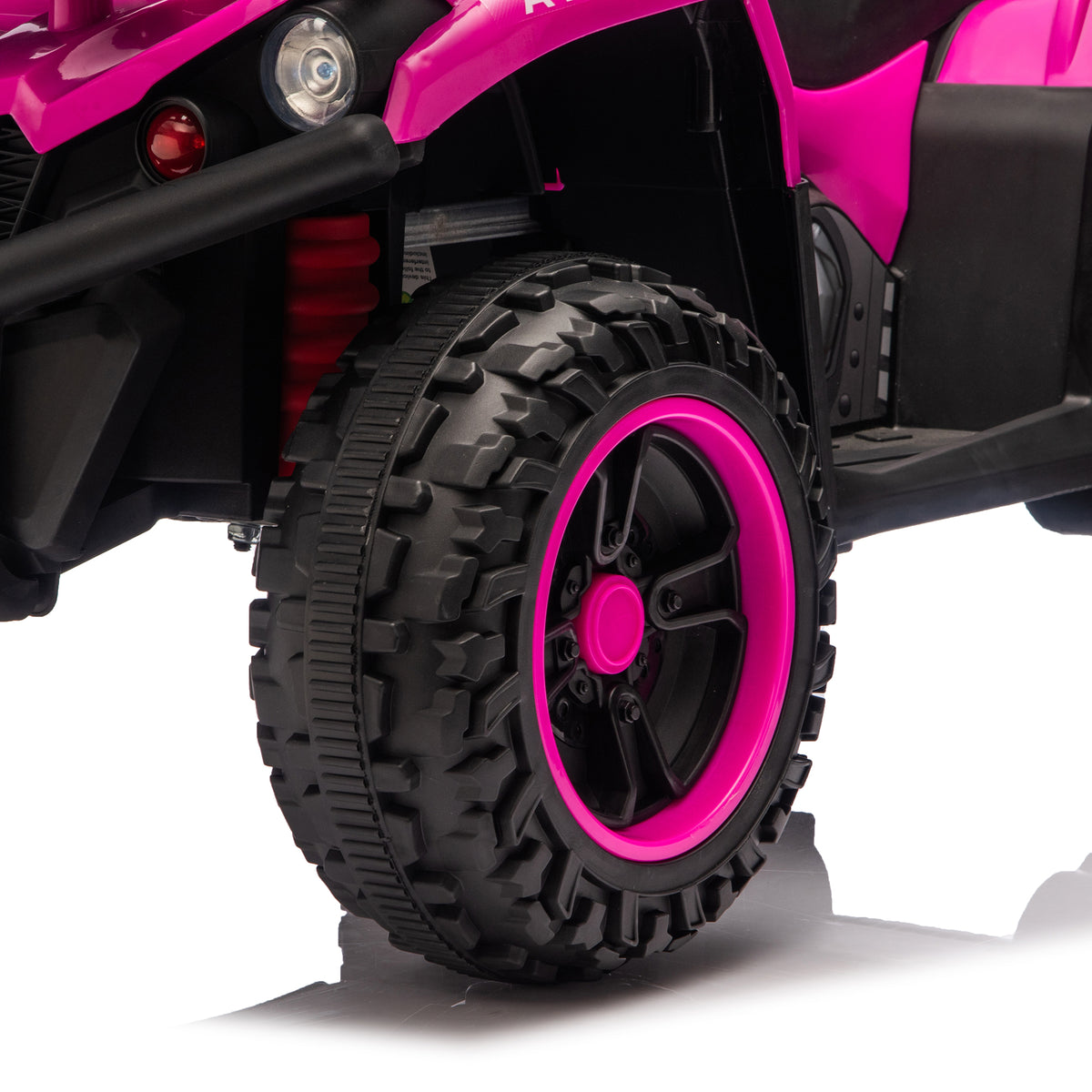 AIYAPLAY 12V Kids Electric Quad Bike, Ride on ATV with Dual Motors, Soft Start, Storage, Music, Lights for 3-8 Years, Pink