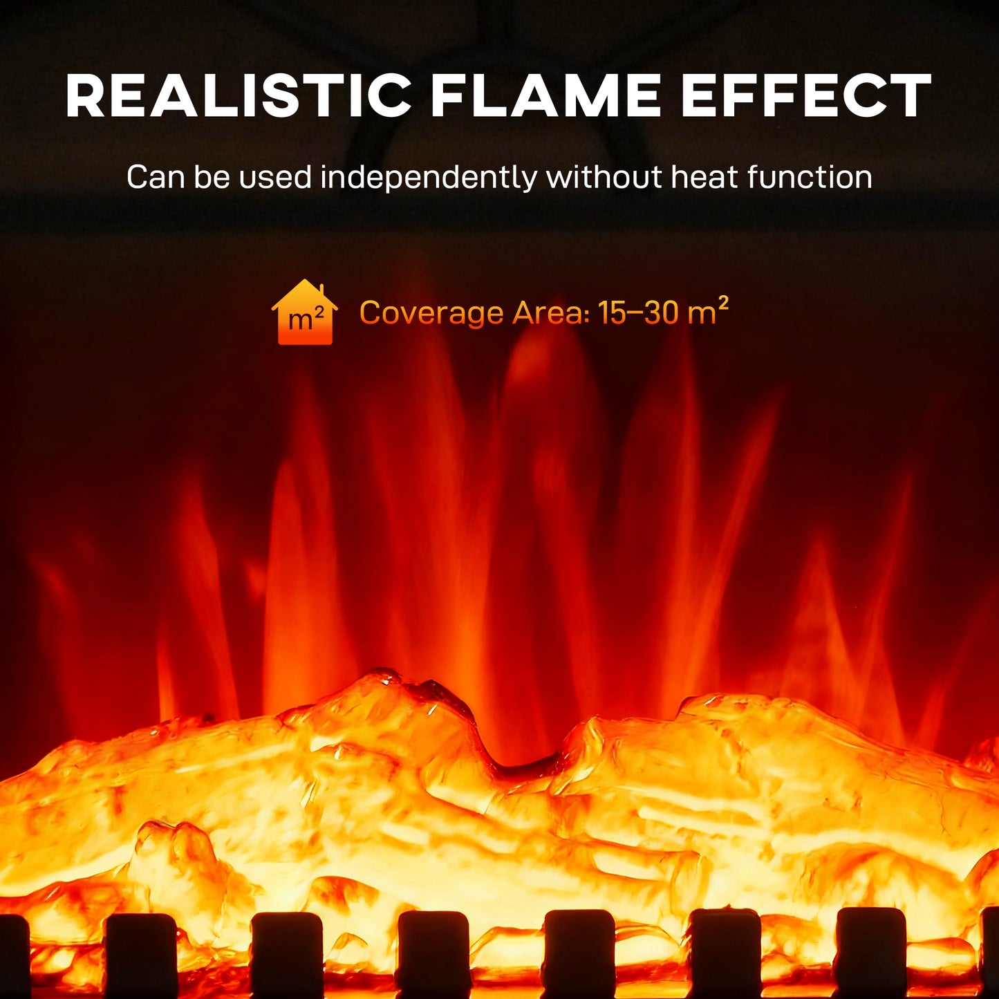 HOMCOM Electric Fireplace Stove Heater with 3D Flame Effect, 2000W/1000W, Freestanding Portable Fireplace with Adjustable Thermostat, 2 Heat Settings for Living Room, Black