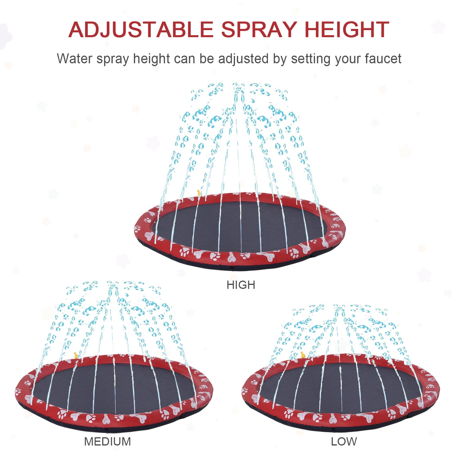 PawHut Dog Splash Pad, Pet Sprinkler Mat, Non-Slip Dog Paddling Pool, Foldable Outdoor Sprinkler and Splash Mat Water Play for Garden, Patio, Summer Fun, 170 cm