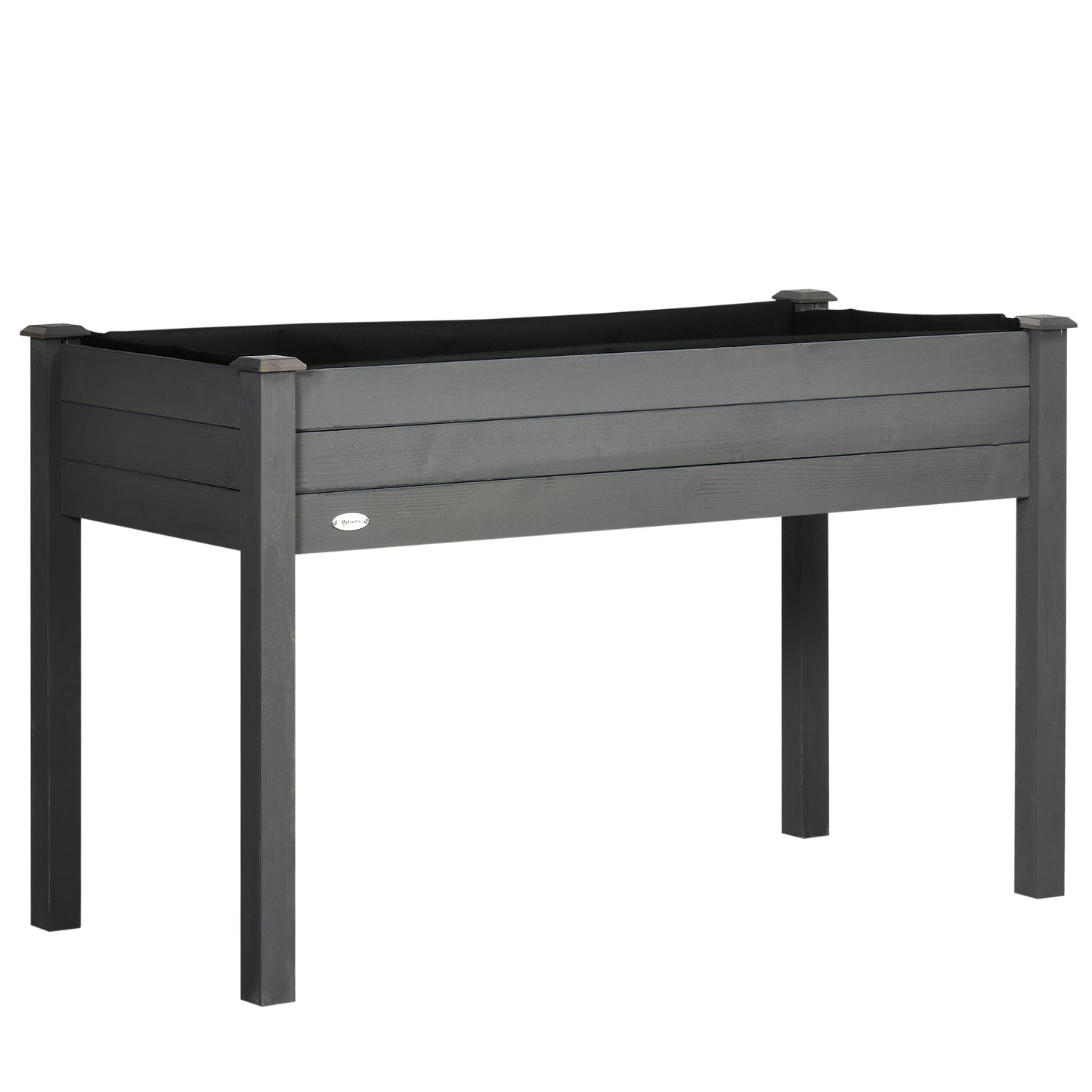 Outsunny Raised Bed for Garden, Wooden Elevated Planter Box with Bed Liner, for Flower Vegetable Herb, Dark Grey
