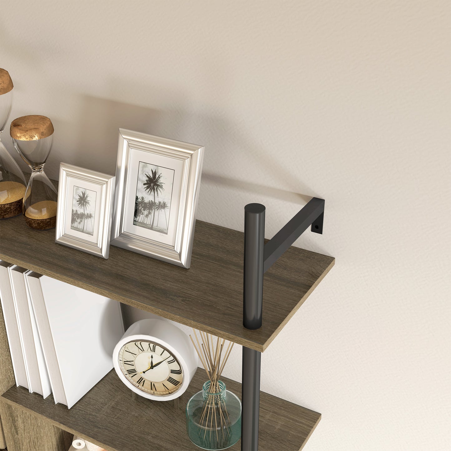 HOMCOM Three-Tier Floating Shelf - Grey Wood Effect