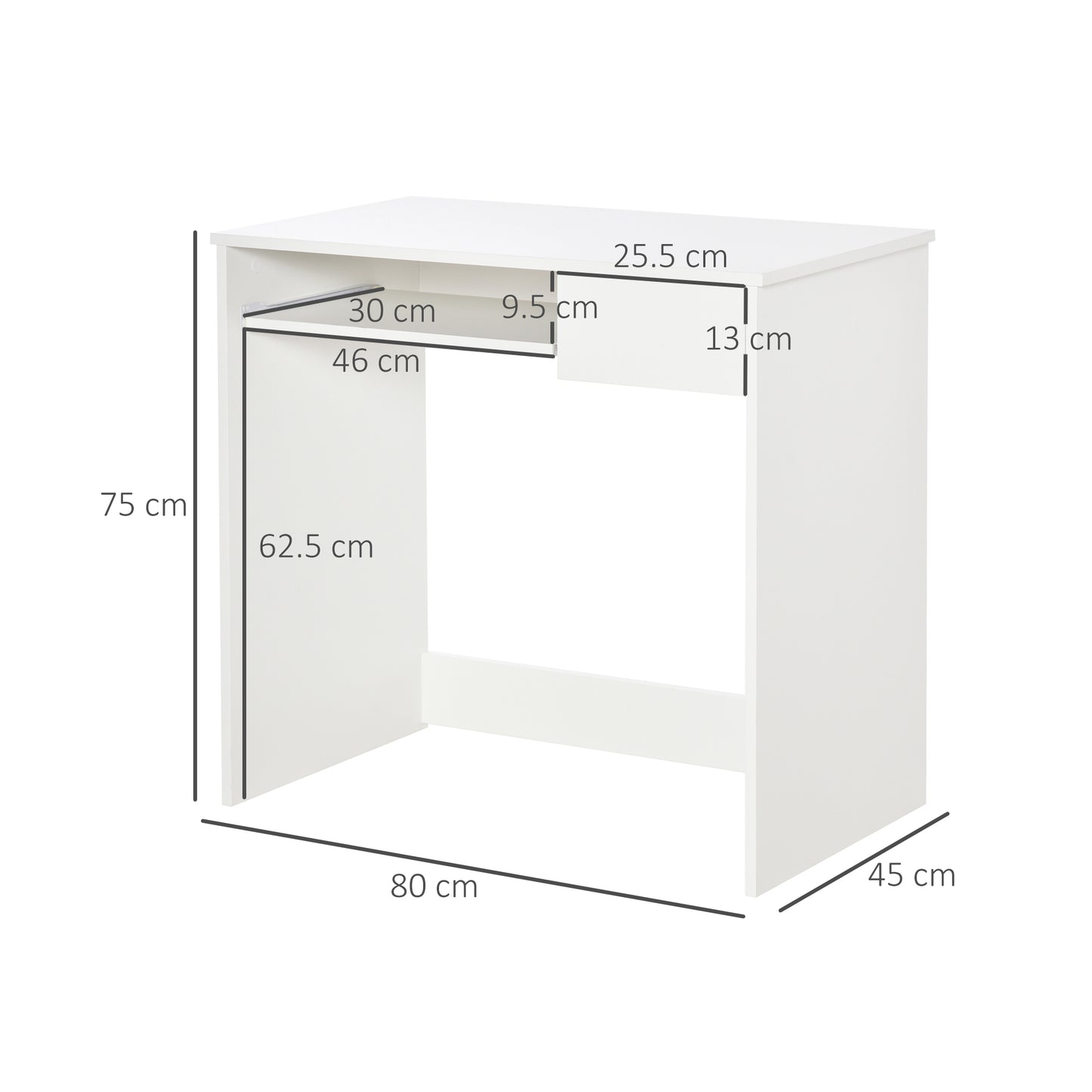 HOMCOM 80cm Compact Computer Desk with Keyboard Tray, Home Office Desk with Drawer for Bedroom Study, White