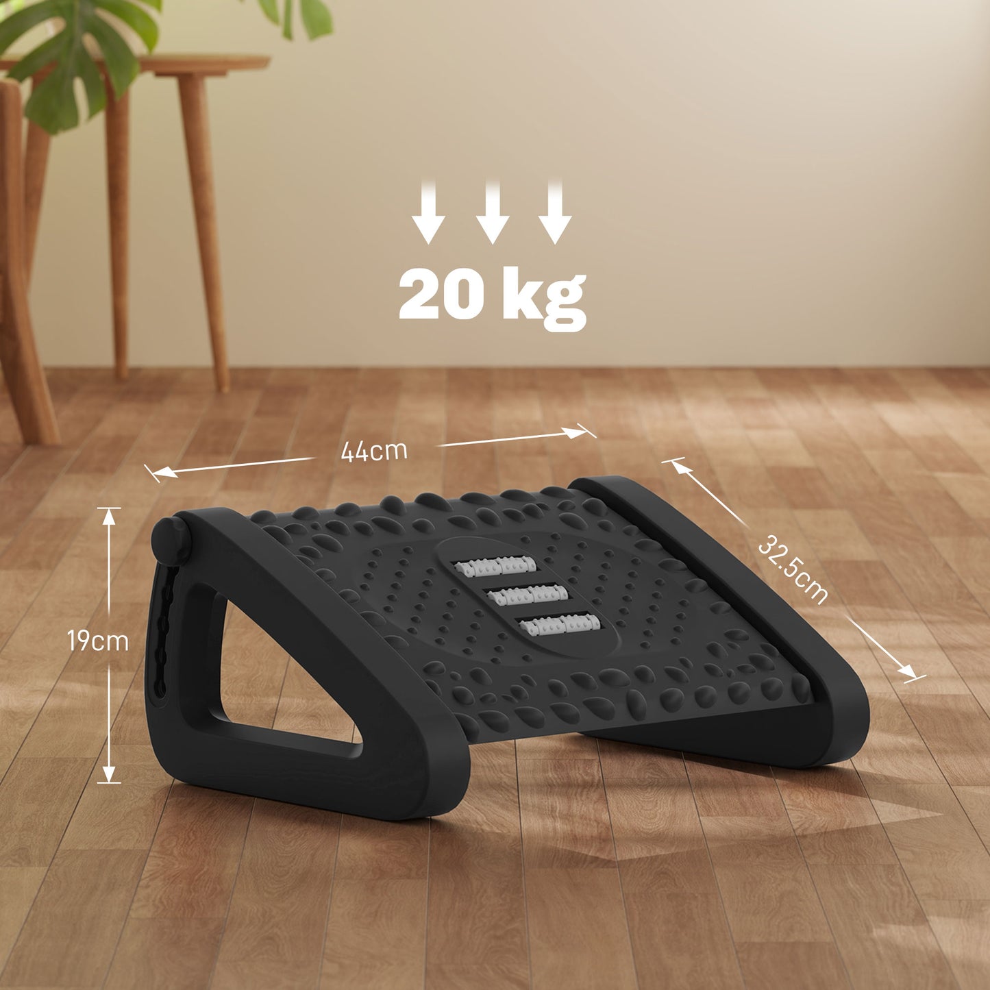 HOMCOM 10°-45° Six-Angle Massage Footrest - Black