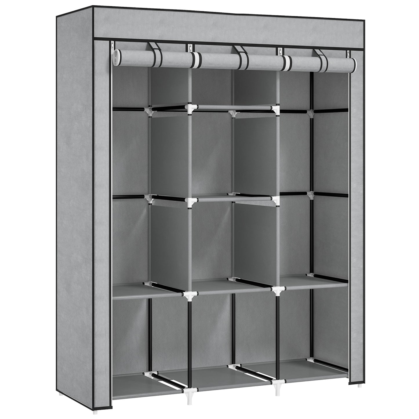HOMCOM Fabric Wardrobe, with Rails and Shelves - Light Grey