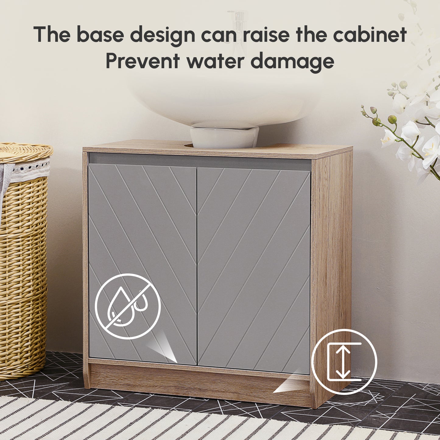 HOMCOM Under Sink Storage Cabinet Floor Standing Cupboard w/ Adjustable Shelf Bathroom Cabinet 2 Doors Versatile Style Grey