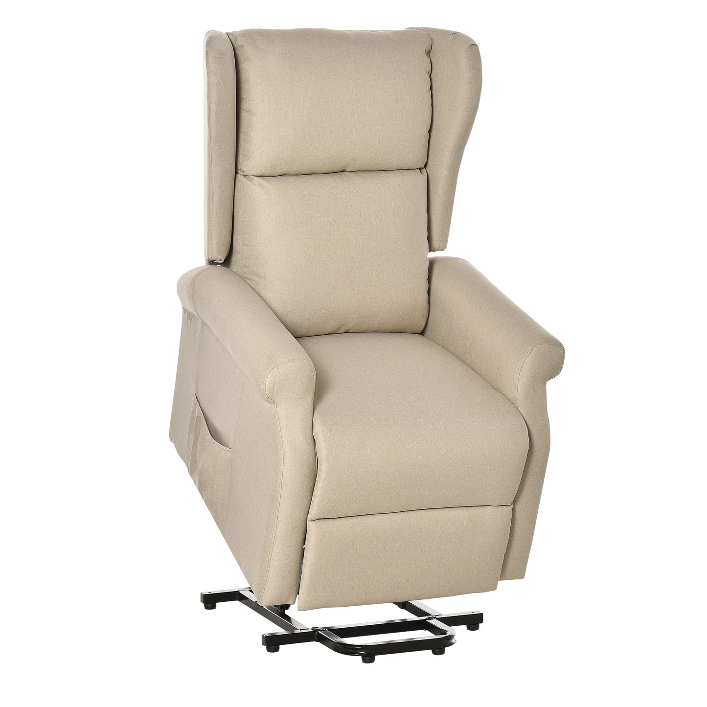 HOMCOM Power Lift Recliner Armchair, Electric Lift Chair for Elderly, Fabric Riser and Reclining Chair with Remote Control, Side Pockets, Extended Footrest, for Living Room, Beige
