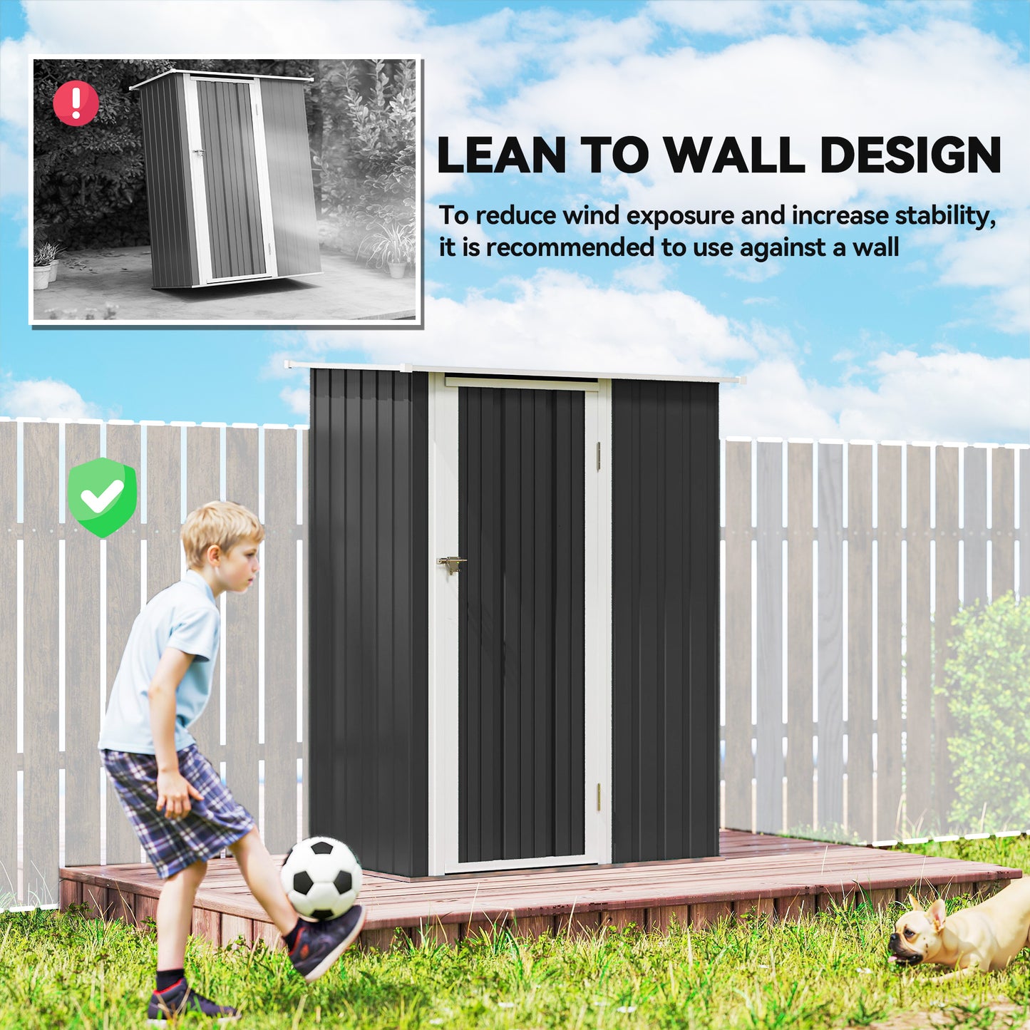 Outsunny 5ft x 3ft Metal Garden Storage Shed, Outdoor Tool Shed with Sloped Roof, Lockable Door for Tools, Equipment, Grey