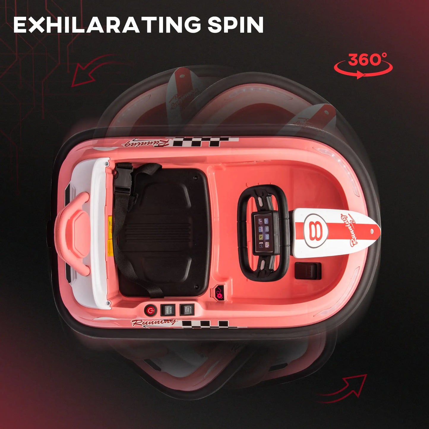 6V Electric Kids Dodgem Bumper Car, 6V Spin Waltz Car, with Music, Horn, Lights - Pink