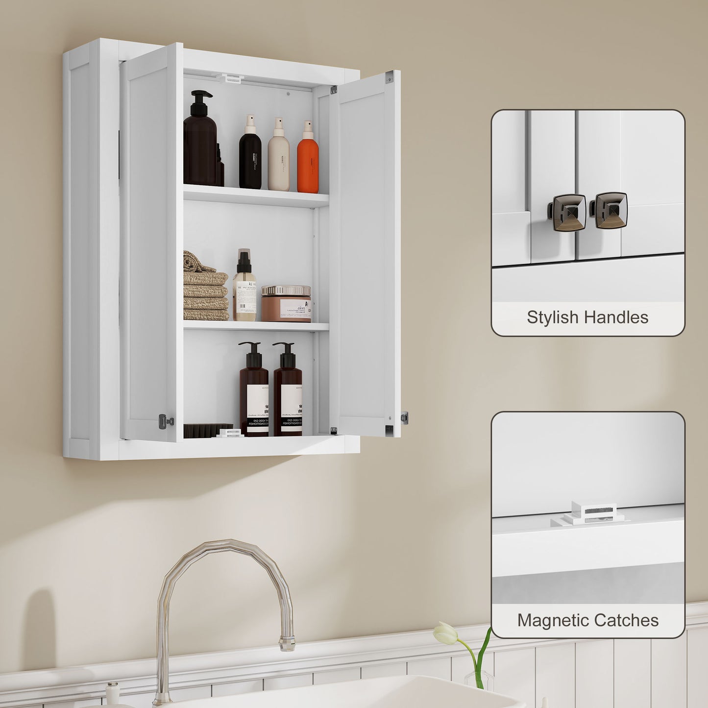 HOMCOM Bathroom Wall Cabinet with Adjustable Shelves - White