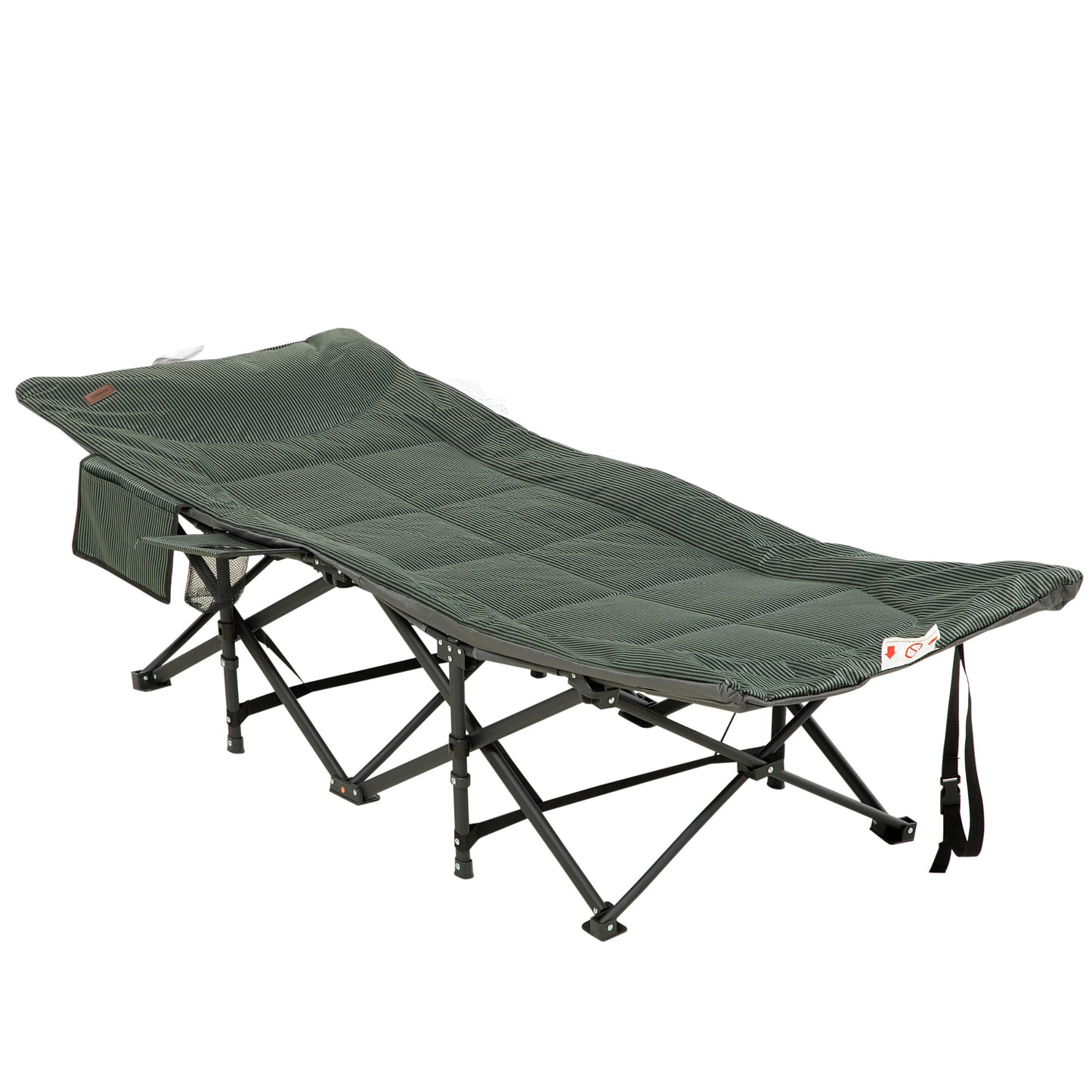 Outsunny Foldable Camp Bed, Padded Patio Camping Bed with Carry Bag, Magazine Bag and Cup Holder for Outdoor, Garden, Grey