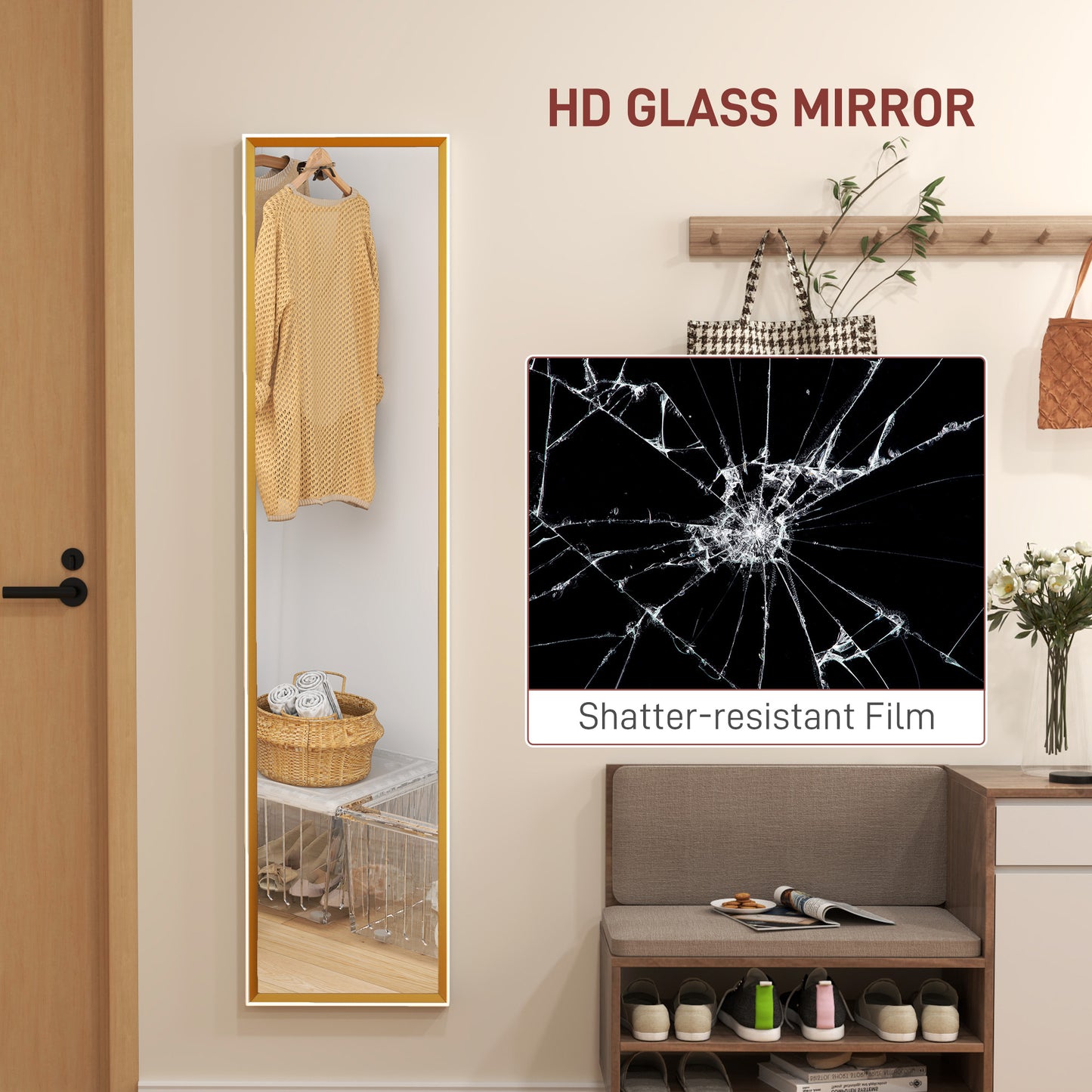 HOMCOM 157 x 37cm Elegant Full-Length Mirror - White/Gold-Tone