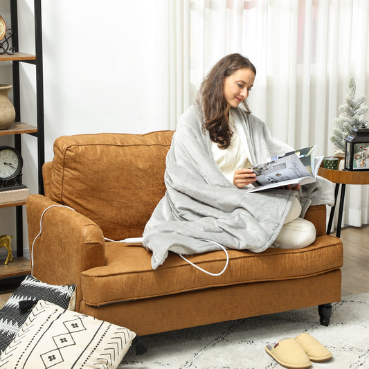 HOMCOM Heated Blanket 180 x 130cm, Electric Throw Blanket with 10 Heat Levels and 10H Timer, Machine Washable Flannel and Cotton Velvet with Overheat Protection, Grey