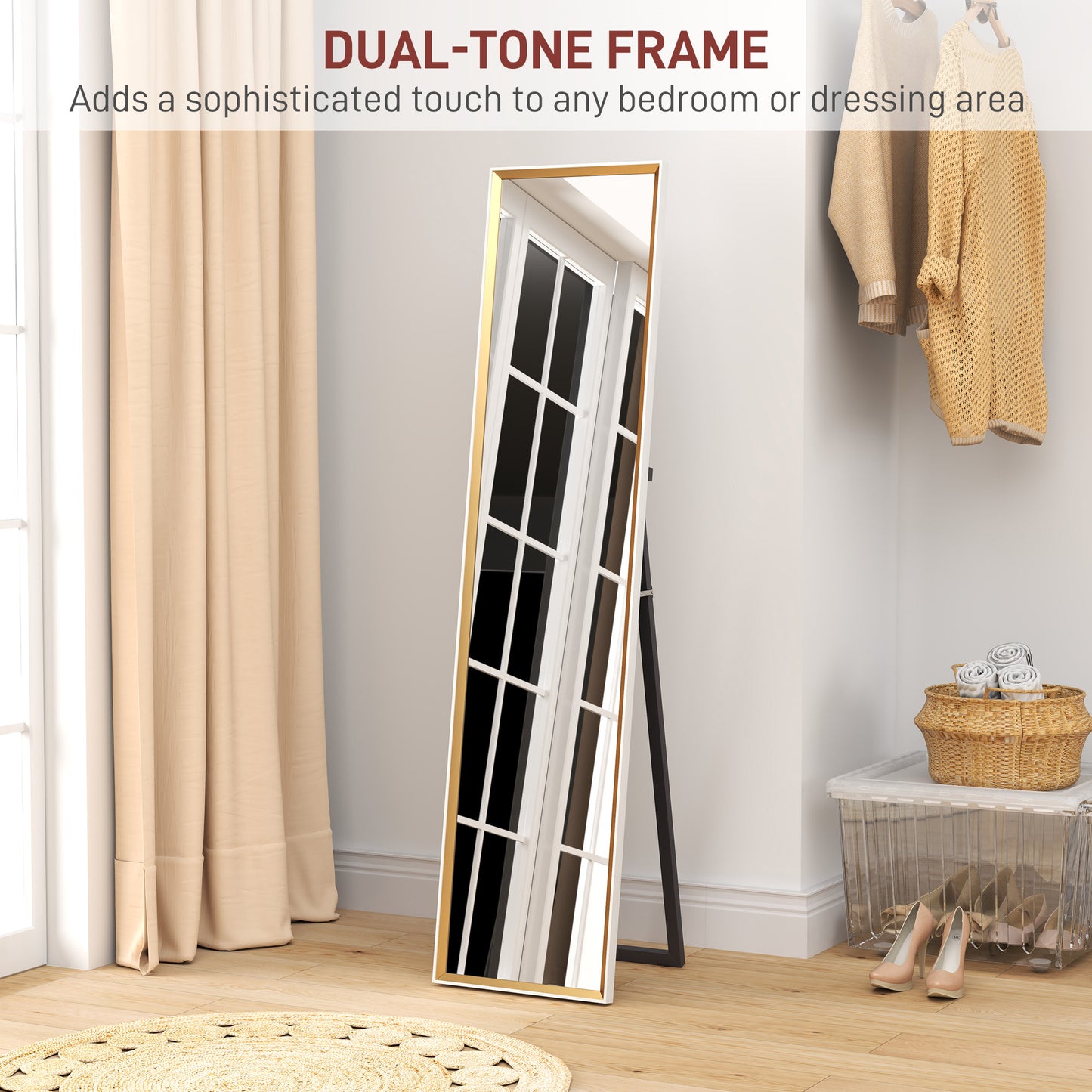 HOMCOM 157 x 37cm Elegant Full-Length Mirror - White/Gold-Tone