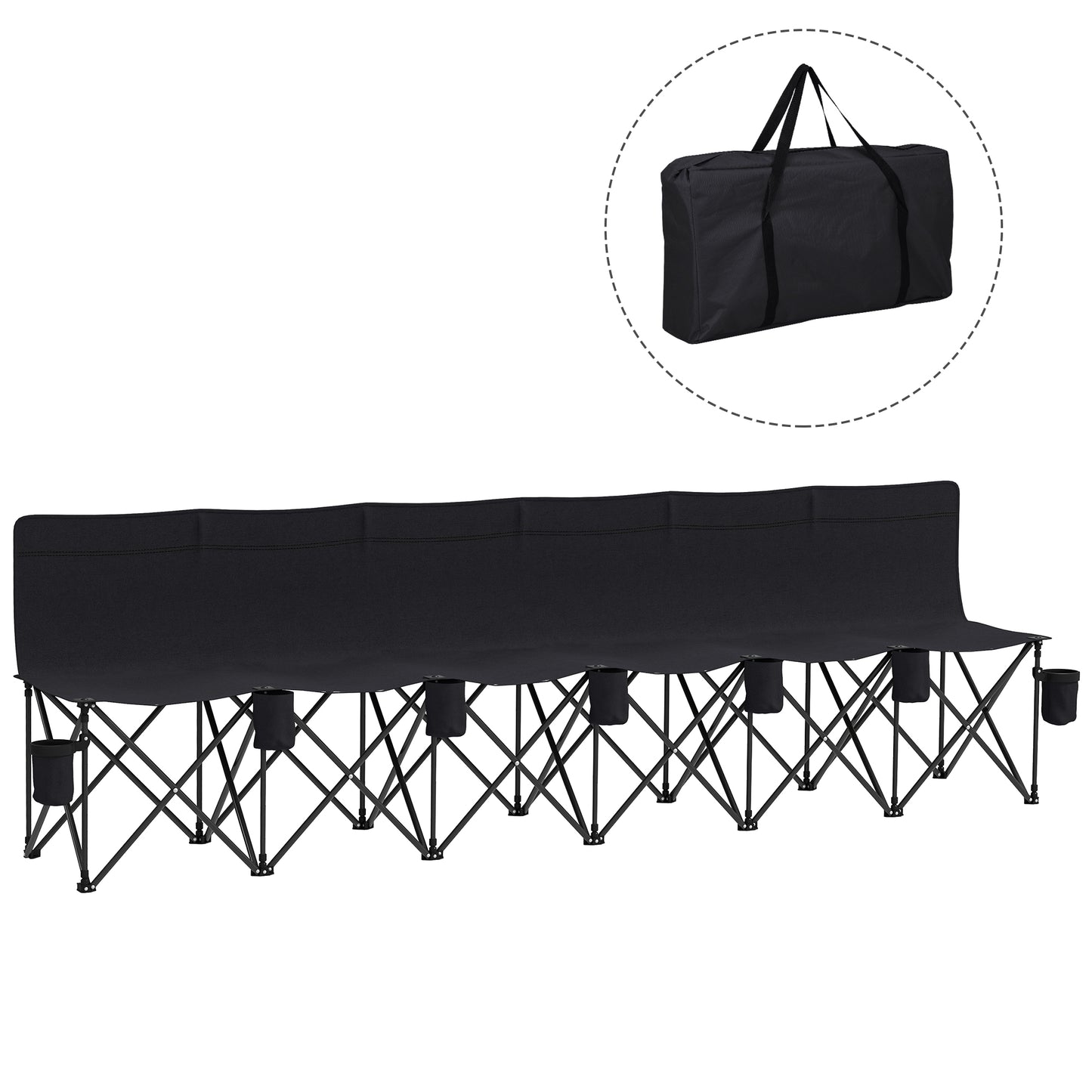 Outsunny 6 Seater Folding Camping Chair with Cup Holder & Carry Bag - Black