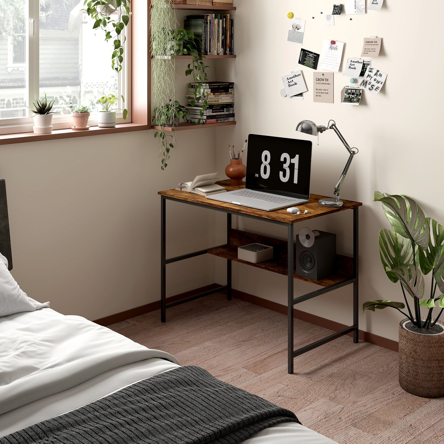 HOMCOM 2-Tier Computer Desk, 100 x 60 cm, Rustic Brown