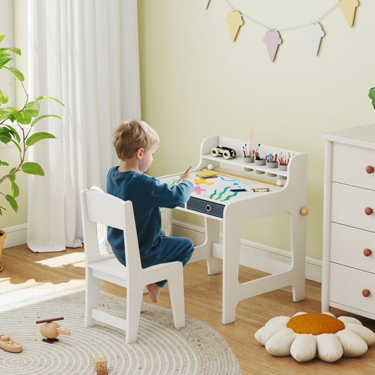 AIYAPLAY Art Table and Chair Set for children, Kids Art Desk and Chair Set with Storage Shelf and Drawers