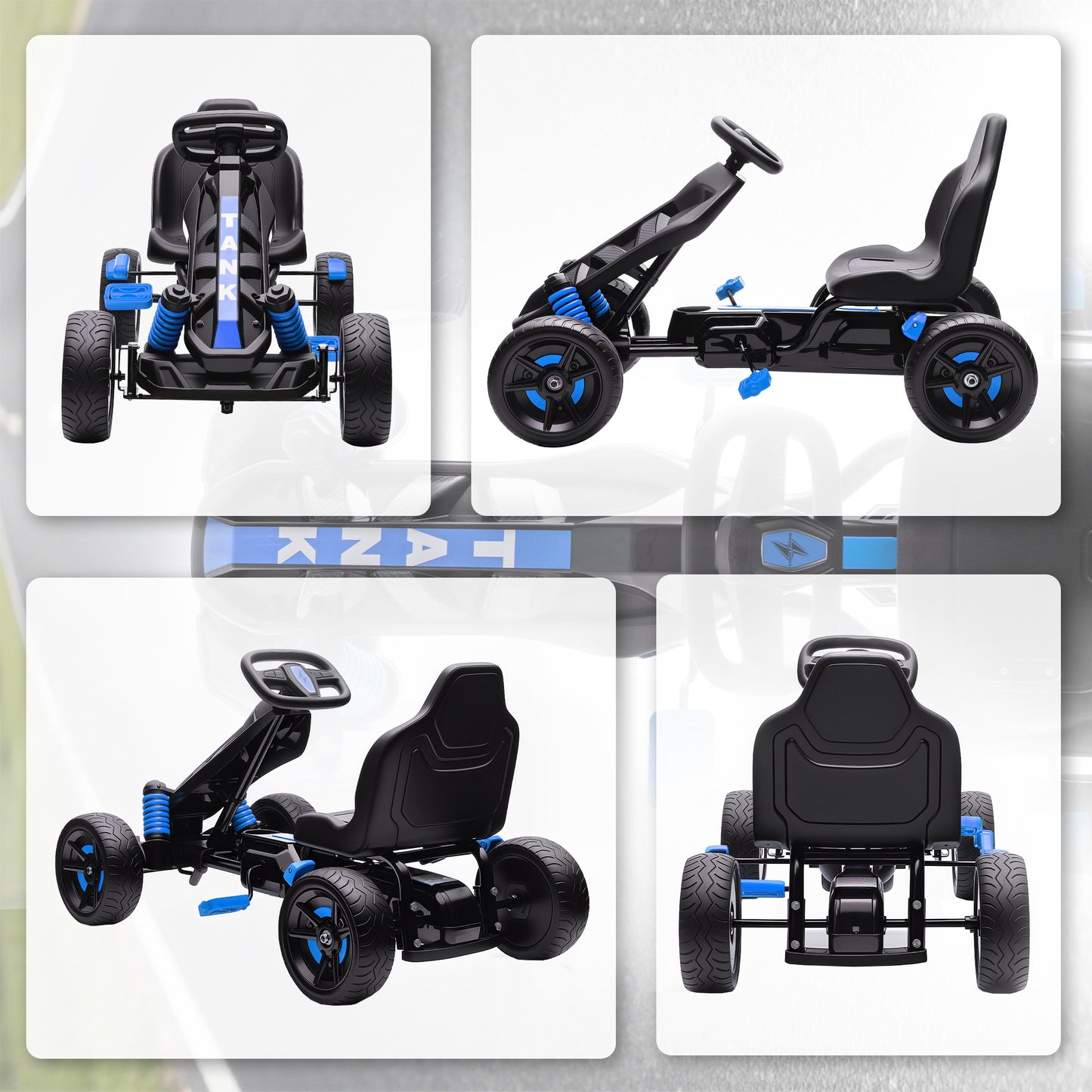 AIYAPLAY Pedal Go Kart for Kids Aged 3-6 Years, with Freewheel System, Brake, EVA Anti-Slip Wheels, Blue