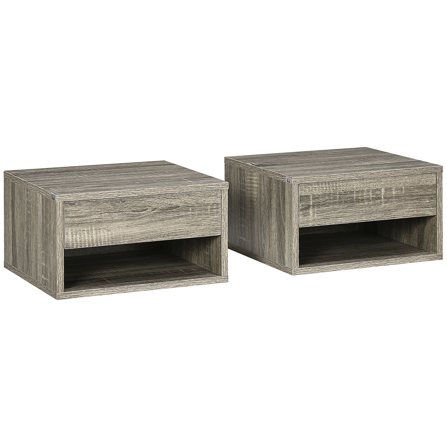 HOMCOM Floating Bedside Tables Set of 2, Wall Mounted Nightstand, Grey Wood Effect