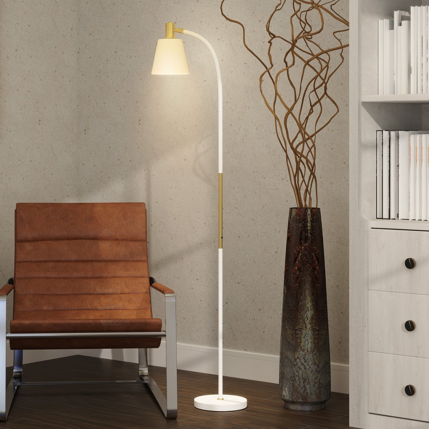 HOMCOM Floor Lamp for Living Room, Spotlight Reading Standing Lamp with Adjustable Height, Rocker on/off Switch, Indoor Task Lighting for Bedroom, Office, White (Bulb not Included)