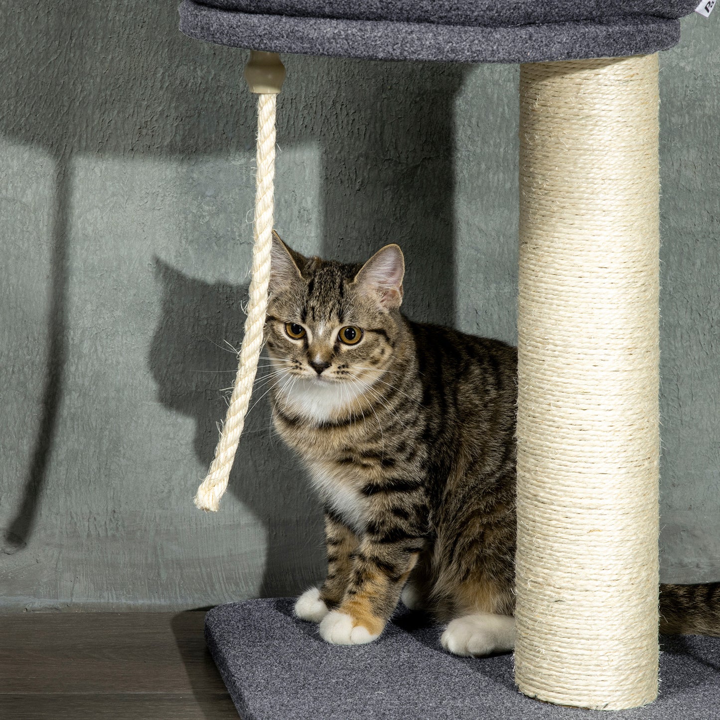 PawHut 240-270cm Floor-To-Ceiling Cat Tree, 5 Tier Cat Climbing Tower, with Bed, Hammock, Platforms, Dark Grey and Cream