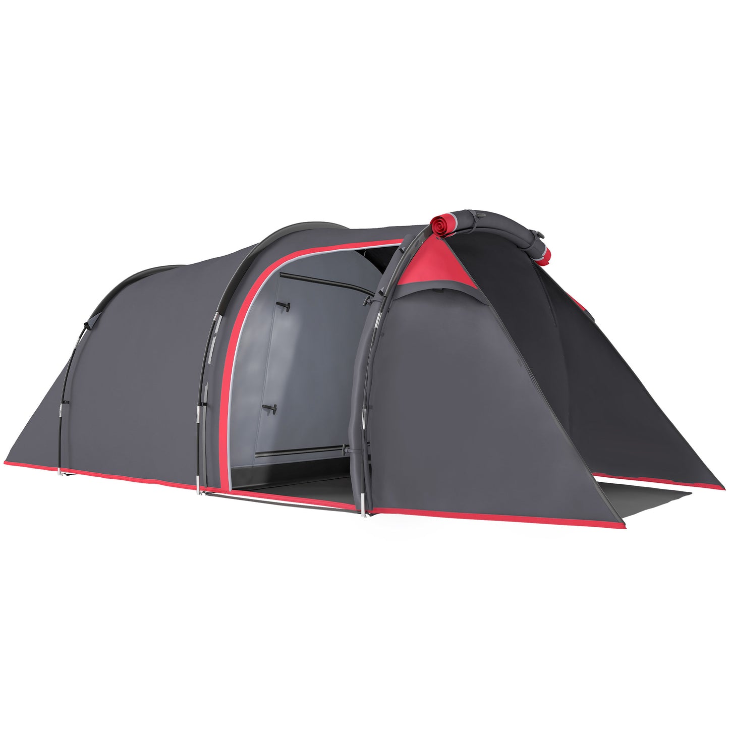 Outsunny 2 Man Tunnel Tent with Sewn-in Groundsheet, Air Vents, Rainfly, 2000mm Large Camping Tent with Bedroom, Porch, Living Area for Camping, Hiking, 426L x 206W x 154H cm, Dark Grey