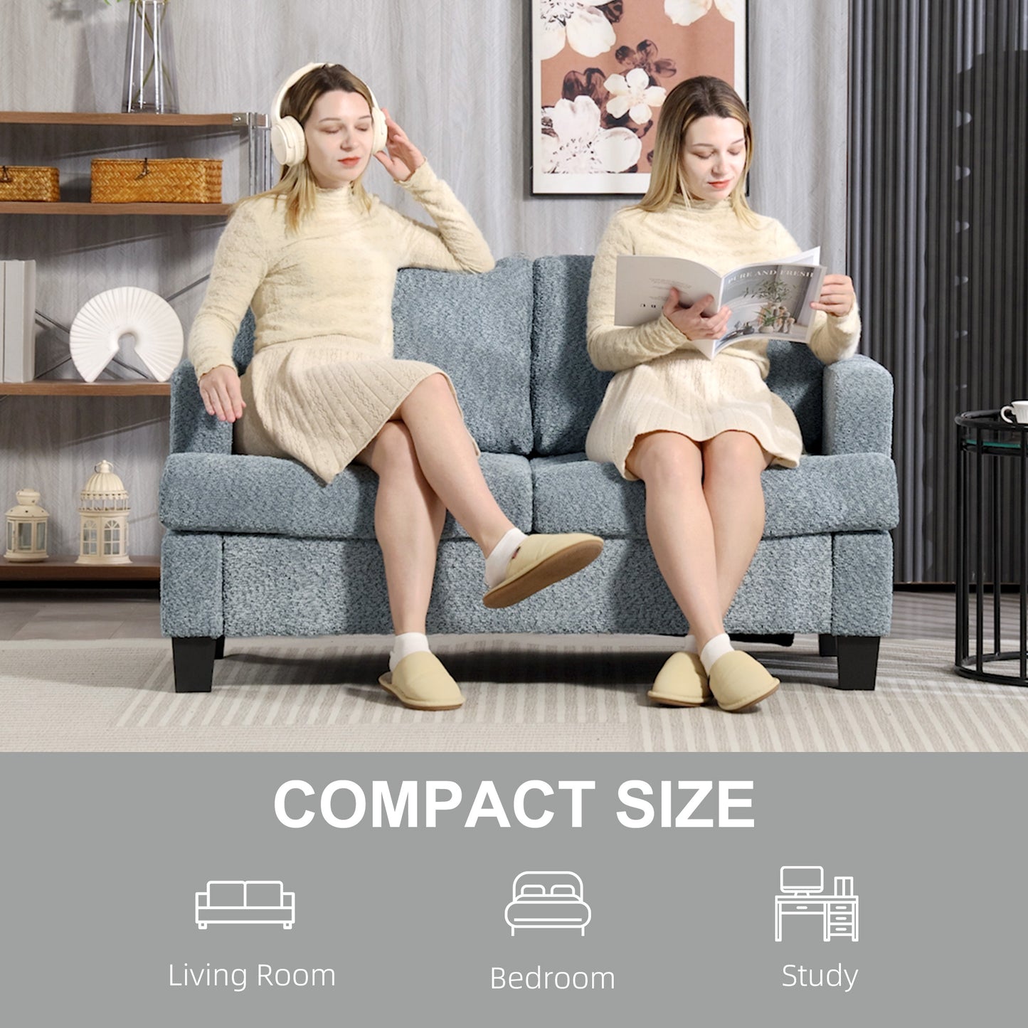 HOMCOM Two-Seater Chenille Sofa - Light Grey