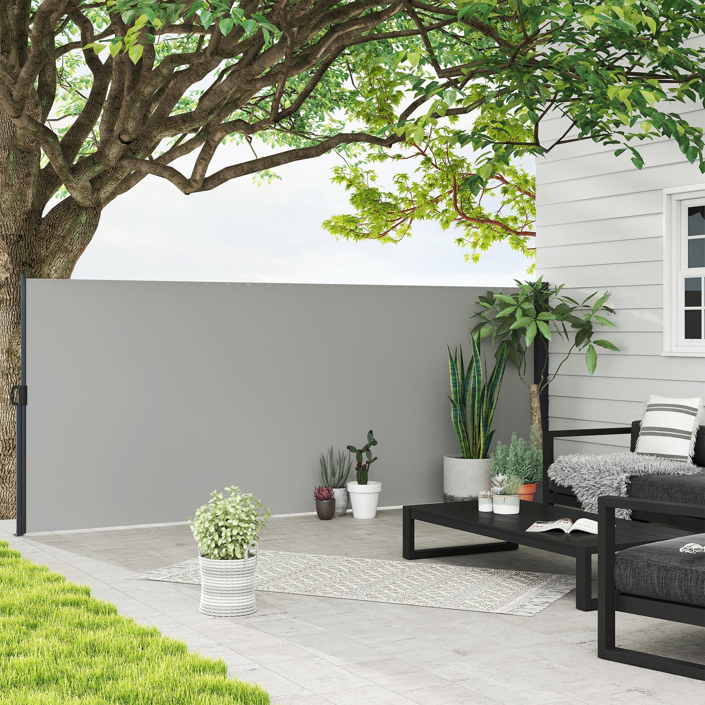 Outsunny 400 x x 160cm Retractable Side Awning - Light Grey