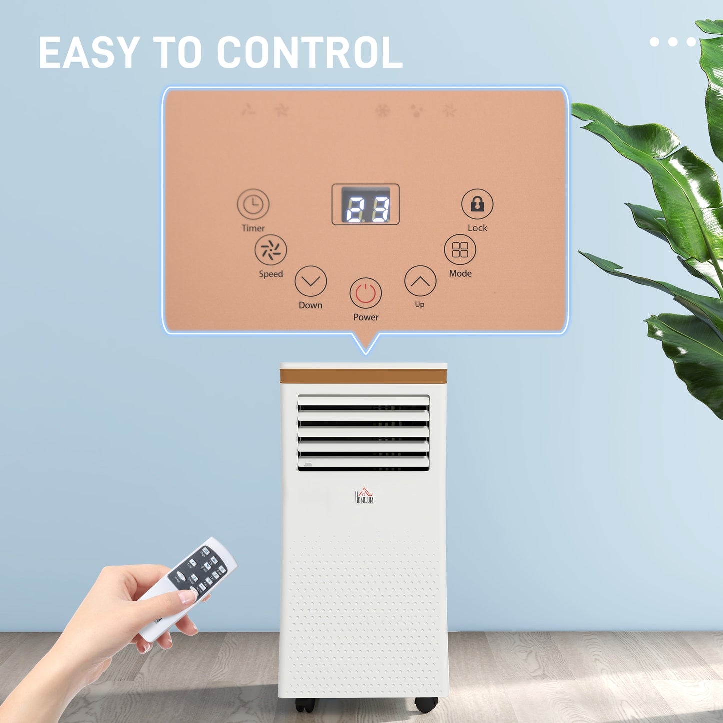HOMCOM Portable Air Conditioner 7000 BTU, 4-in-1 Mobile Air Conditioning Unit with Cooling, Fan, Dehumidifier & Sleep Mode, LED Display, Remote Control, 24H Timer, Window Kit for Rooms up to 26㎡