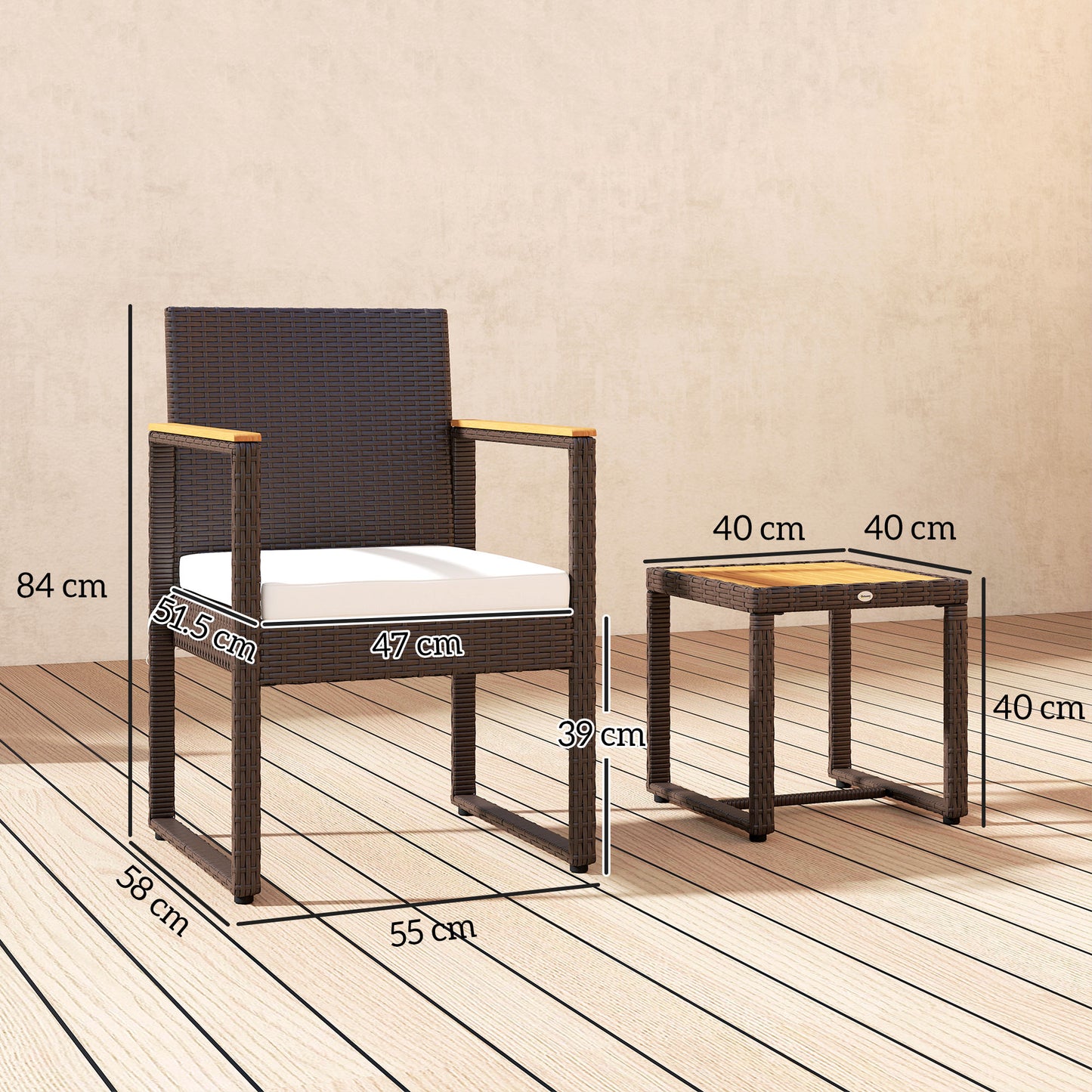 Outsunny Three-Piece Rattan Chair Set - White