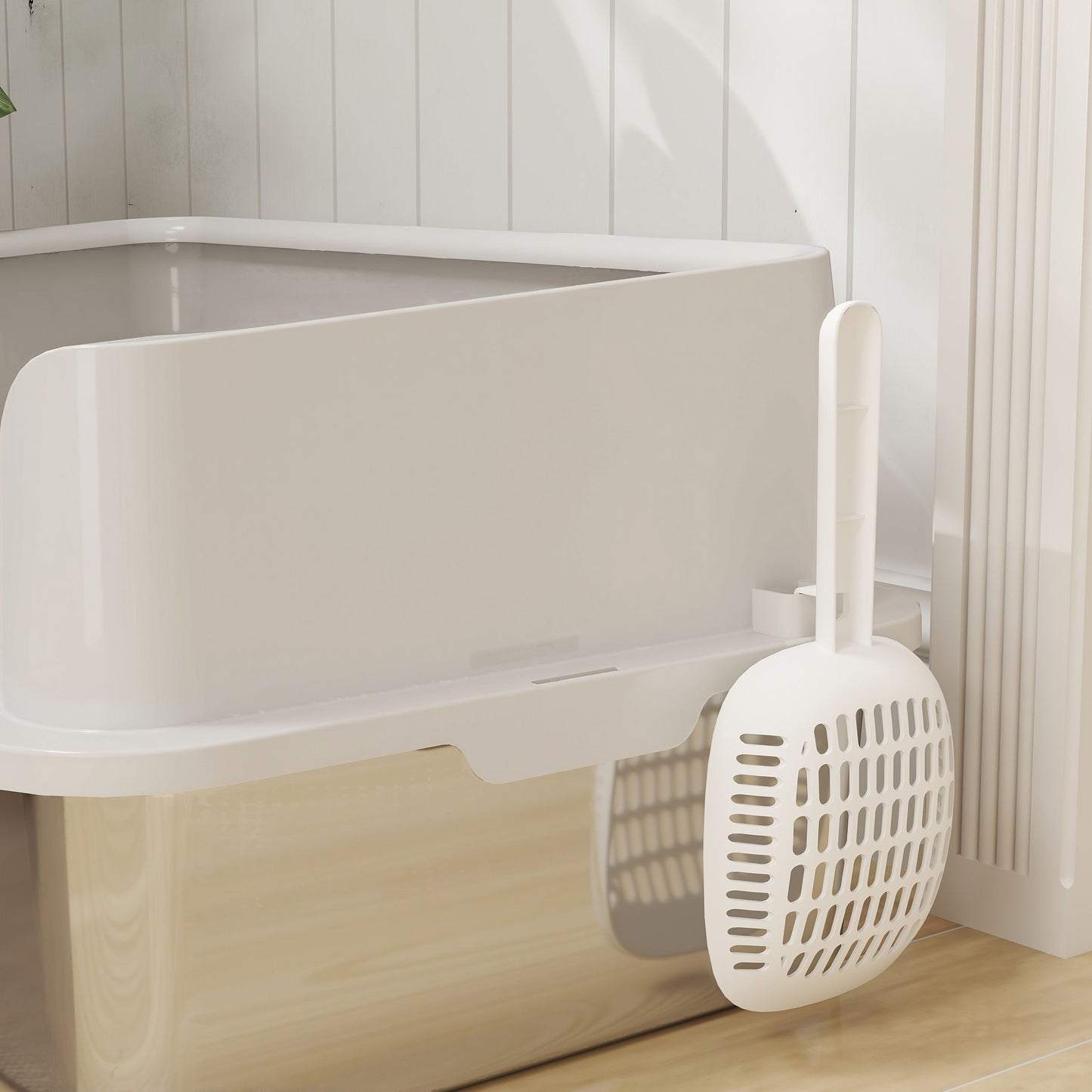 PawHut Stainless Steel Litter Box with Detachable Rim, Scoop, Easy Cleaning, Odour-Resistant, 60 x 40 x 28 cm