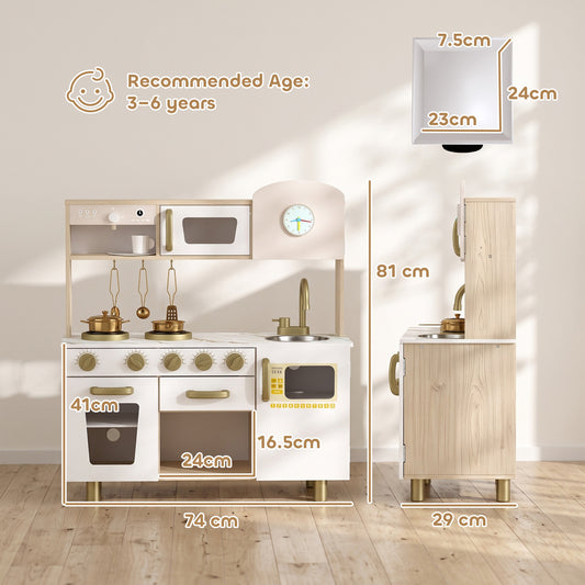 AIYAPLAY Play Kitchen, Kids Kitchen Playset with Rotating Coffee Machine, Storage Shelf, Stove, Gift for Kids 3-6 Years, White