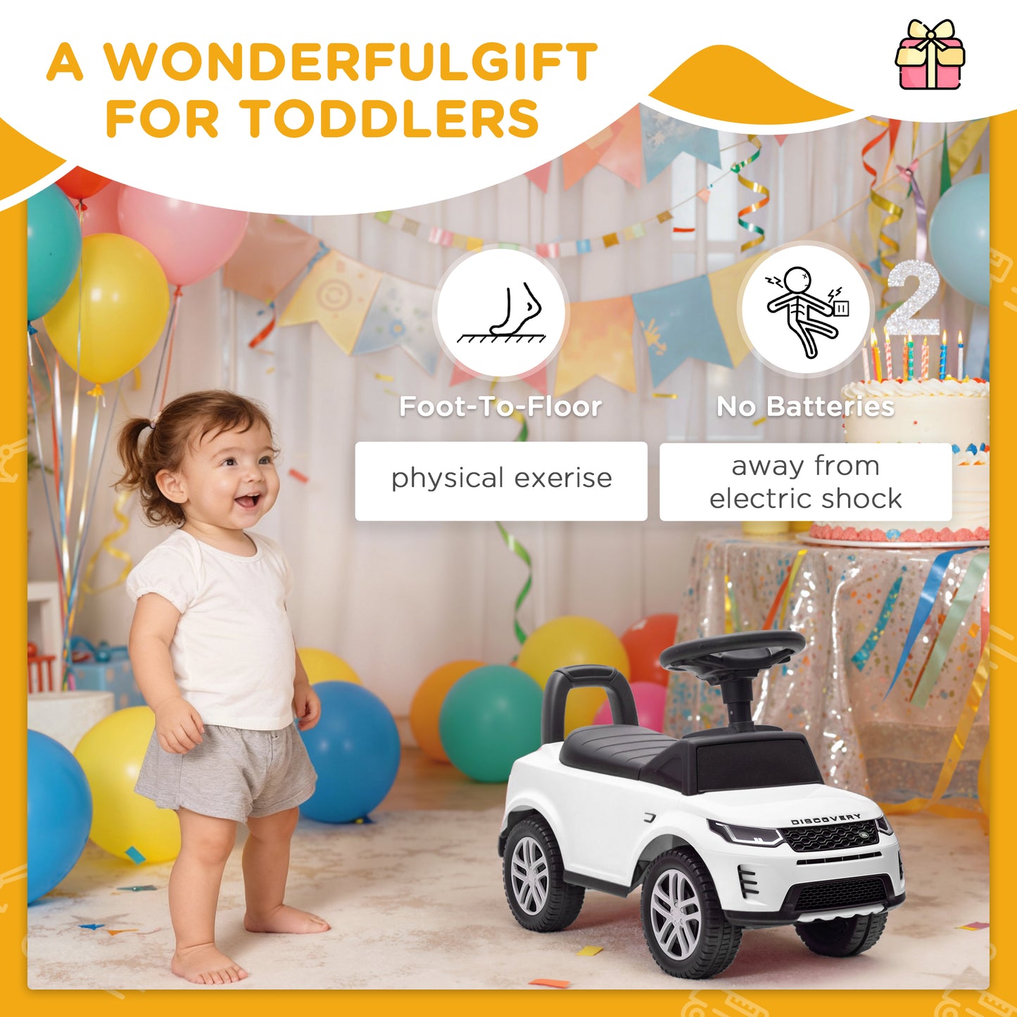 AIYAPLAY Land Rover Licensed Toddler Ride on Car with Horn, Engine Sounds, Under-Seat Storage, for 18-36 Months, White