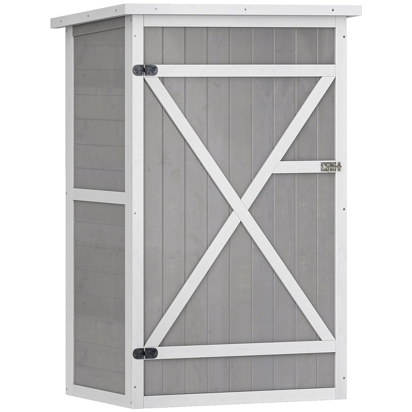 Outsunny Wooden Small Shed, 75L x 56W x115H cm Garden Storage Shed with Shelves and Bolt Latch, Grey