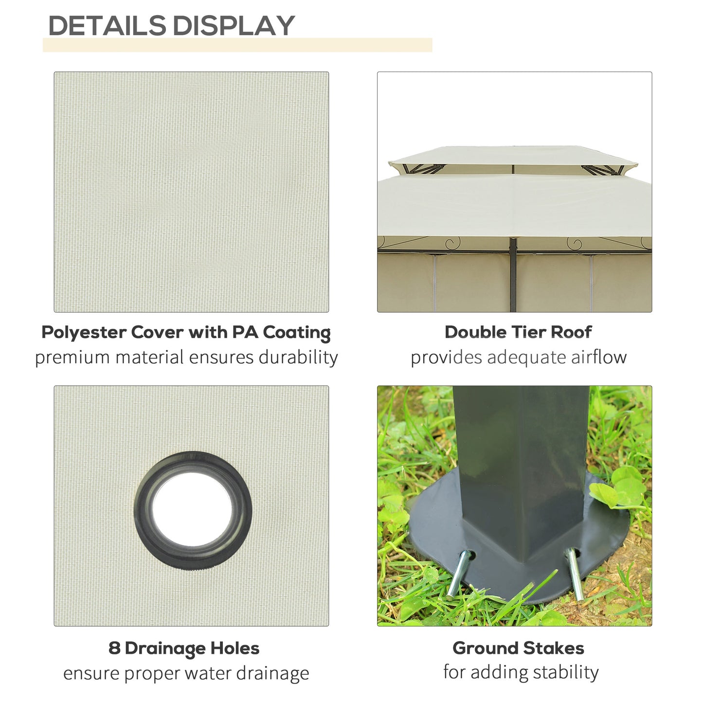 Outsunny 4x3m Gazebo with Curtains, Double Roof Outdoor Shelter for Garden, Solid Steel Frame, Perfect for Lawn & Deck, Beige