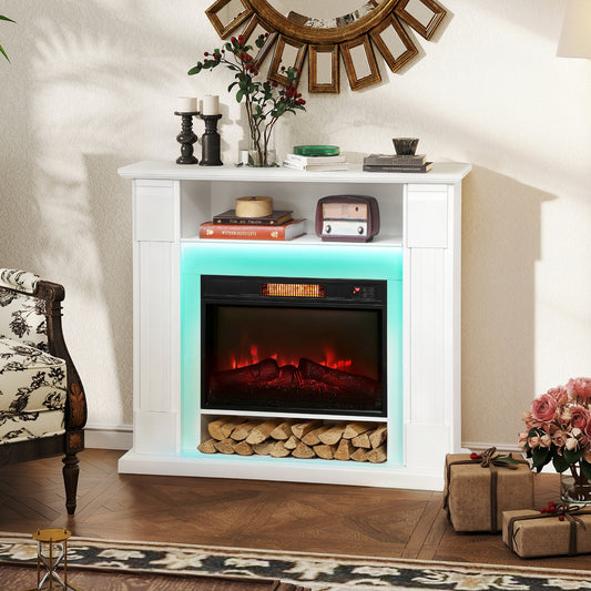 HOMCOM 6142 BTU Fireplace and LED Mantel, 17-27°C - White